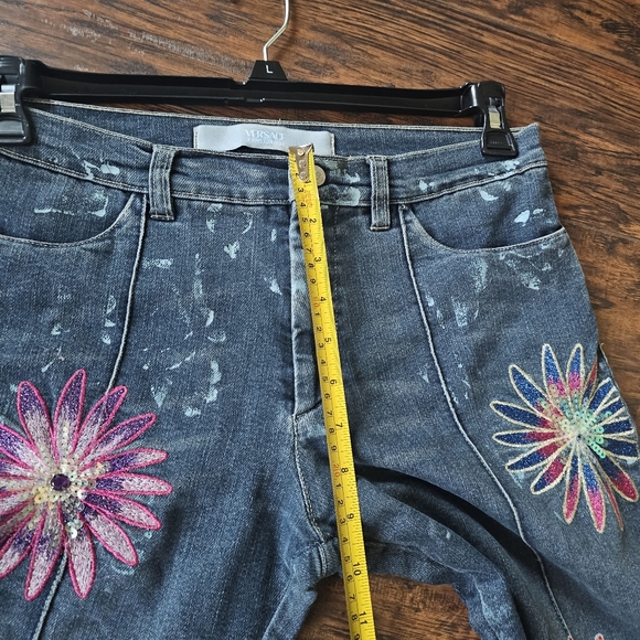 Versace Vintage Floral Embroidered Jeans Size 32 - Picture 8 of 11